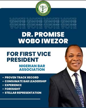 Vote for Dr. Promise Wobo Iwezor for First Vice President of the Nigerian Bar Association!