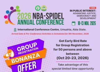“Take Advantage Of The Special Registration Window” — NBA-SPIDEL Urges Branches, Law Firms As Annual Conference Group Registration Offer Ends Tomorrow